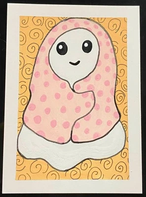 ACEO Оригинальный Призрак Хэллоуин Одеяло Жуткая Осень Живопись Произведение искусства Atc Мини Искусство - Изображение 1 из 2