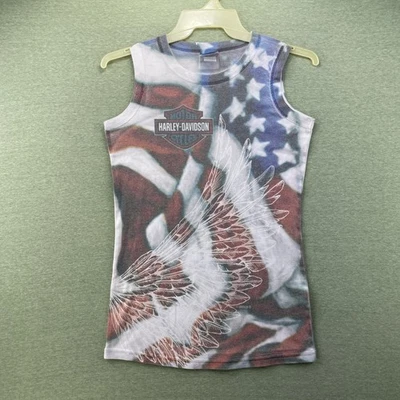Y2K Harley Davidson Keystone Black Hills SD  Womens Size L Flag With Wings Tank - Imagem 1 de 4