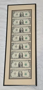 1981 Uncut Uncirculated Uncut Sheet 8 One Dollar Bills Federal Reserve B -Framed - Picture 1 of 6