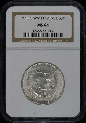 WASHINGTON-CARVER 1953-S Silver Commemorative 50C NGC MS64 - Image 1 of 2