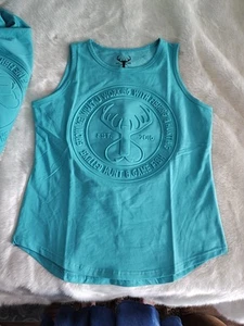 Teal Embossed Cami TANK TOP Fishing Hunting Show Me What You're Working With L - Picture 1 of 6