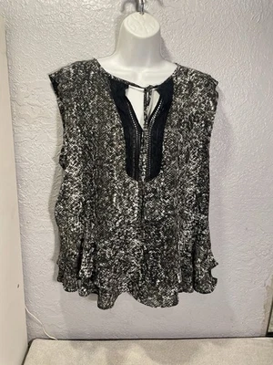 Женский Топ XL Змеиная кожа Короткий Рукав Рифленый Подол Boho Cottage - Изображение 1 из 4