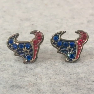 Aretes con logotipo de los Houston Texans azul rojo estrás fútbol americano NFL - Imagen 1 de 3