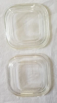 VTG. FIRE KING OVEN WARE REPLACEMENT 4" SQUARE GLASS LIDS ONLY (2) - Image 1 of 3