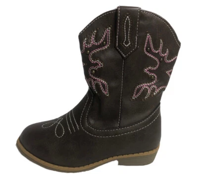 Girls Cowboy Boots Size 7 8 9  Brown Country Western Design w Zip Wonder Nation - Image 1 of 4