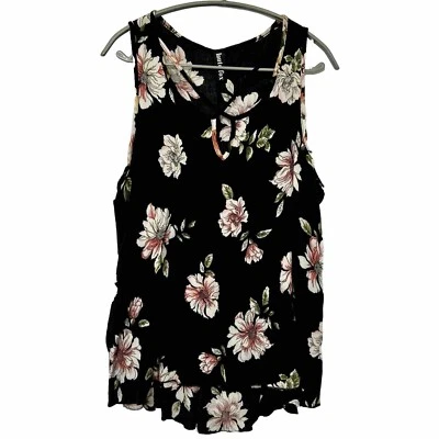 Camiseta sin mangas Haute Fox negra floral, cami con ojo de cerradura entrecruzada/blusa sin mangas, 3x Foto 1 de 4