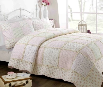 Forville Pink&Coral Real Patchwork 100%Cotton Quilt Set, Bedspread, Coverlet - Image 1 of 4