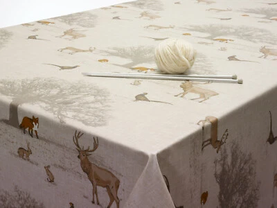 Beige Woodland Animals Oilcloth Wipe Clean Tablecloth Round Square Rectangle - Image 1 of 4