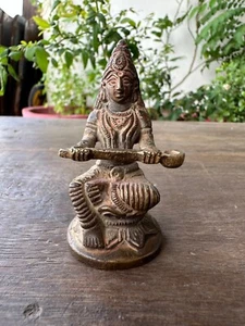 Vintage Old Rare Hindu Goddess Annapurna Devi Figure Brass Worship Figure Statue - Picture 1 of 9