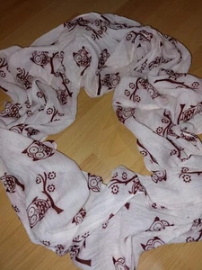 LOOP XL mit Eule beige creme Bordeaux Schal Tuch - Bild 1 von 5