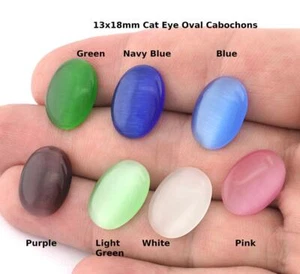 Cabujón ojo de gato de vidrio ovalado 2 piezas 13x18 mm parte posterior plana CAB27 - Imagen 1 de 2