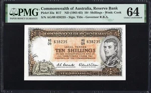 Australia 10 Shillings P33a R17 1961-65 Coombs Wilson PMG64 Choice UNC FLINDERS - Picture 1 of 2