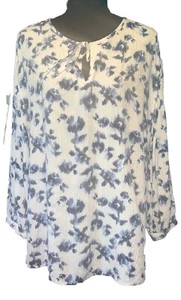 Camicetta donna C.A.L.S.O.N Tye Dye blu/bianco manica 3/4 buco della serratura cravatta collo - Foto 1 di 11