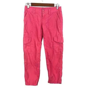 LONDON JEAN FLAT FRONT LOW RISE TAPERED CROP COTTON CARGO PANT PINK SIZE 0 EUC - Picture 1 of 9