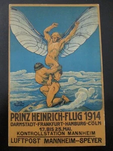 Postkarte Prinz Heinrich Flug Mannheim Speyer 1914 + Flugpost Stempel - Bild 1 von 5