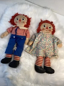 Par de muñecas de peluche Raggedy Ann & Andy de 15"" originales Knickerbocker Toy Co - Imagen 1 de 22