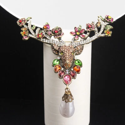 Vintage Cartoon Cute Creative Studded Christmas Reindeer Big Brooch - Image 1 of 4