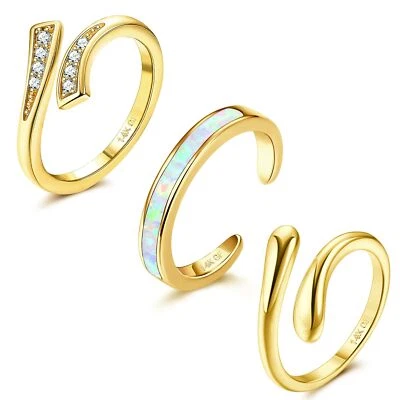 FIASASO 3 piezas Anillos de dedo del pie rellenos de oro para mujer Anillo de dedo del pie relleno de oro 14K Ajustable... Foto 1 de 4