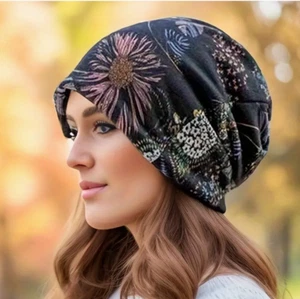 🌸 Boho Blumen Print Slouchy Beanie Halswärmer Chemo Mütze Soft Cap Skimütze🌸 ✨ - Bild 1 von 3