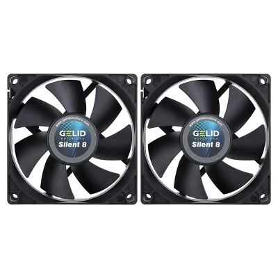 2 x Pack Gelid Solutions Silent 8 Black 80mm Case Fans 1600 RPM 21 CFM 3-Pin - Image 1 of 4