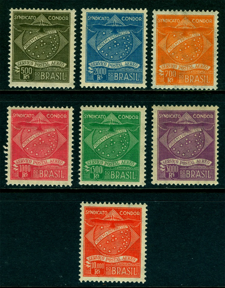 BRAZIL 1927 AIRMAIL - Condor set(1st print) 500r-10000r Scott 1CL1-1CL7 mint MNH - Image 1 of 1
