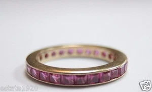 Antique Art Deco Synthetic Ruby Eternity Band 14K Yellow Gold Ring Size 4 UK-H - Picture 1 of 10