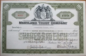 Maryland Trust Co. 1956 Bank Stock Certificate Iss to President Alexander Gordon - Picture 1 of 1