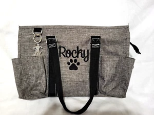 Ash Grey & Black Embroidered Pup/Kitty Tote with Pockets "Rocky" & "Pawprint" - Picture 1 of 9