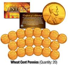 Lot of 20 Lincoln Wheat Pennies Us Coins 24K Gold Plated Lincoln Cent Penny
