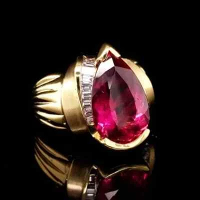 5.8Ct Lab Created Sapphire Pear Cut Ruby Bold Cocktail Ring 14k White Gold Over - Image 1 of 4
