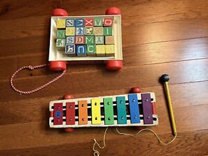 2 Vintage Children Toys, Fisher-Price Pull-A-Tune, Playskool Pull Along Wagon,
