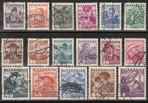 Stamp Austria SC 0354-70 1934 Costumes Districts Vienna Salzburg Military Used Cover