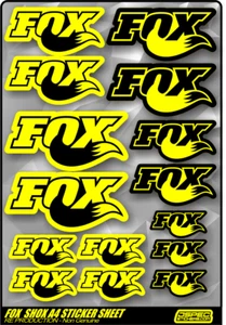 FOX SHOX RACING A4 STICKER SHEET (Re-production) FOX SHOCKS MTB BIKE CYCLING - Picture 1 of 10