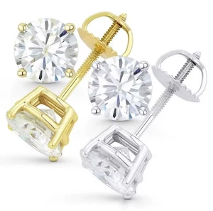 0.6ct Lab-Grown Round Diamond Stud Earrings 14K Solid Yellow Gold Screw Back - Picture 1 of 4