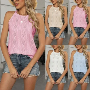 Women Cut Out Tank Tops Vest Sleeveless Summer Holiday Party Beach T-Shirt Tee - Picture 1 of 26