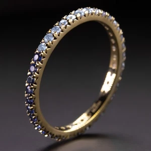 LIGHT DARK BLUE SAPPHIRE 14K YELLOW GOLD ETERNITY RING HALF & HALF BAND Size 8 - Picture 1 of 3