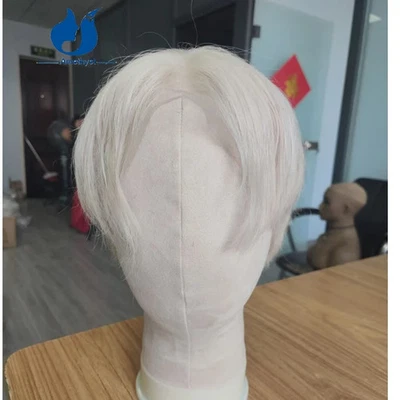 Предварительно стилизованный белый платиновый светлый мужской парик из натуральных волос короткая стрижка полный кружевной парик #60 - Изображение 1 из 4