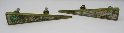 2 Los Castillos Mexico brass abalone mother pearl triangular pulls handles 6" - Image 1 of 4
