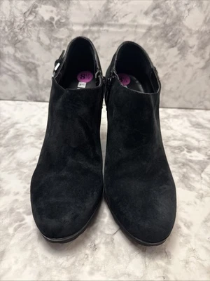 Botín de gamuza para mujer negro cremallera lateral tacón de 3 pulgadas talla 8,5 M Foto 1 de 4