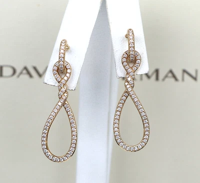 $6,750 David Yurman Oro Amarillo 18k Conjunto Pavé Diamantes Gota Continuación Pendientes Foto 1 de 4