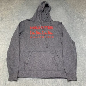 Hollister Hoodie Herren L grau Baumwolle Fleece gefüttert Kordelzug Relaxed Streetwear - Bild 1 von 15