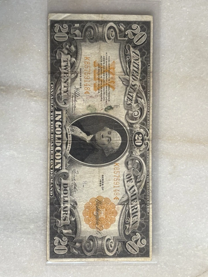 1922 $20 Dollar Bill Gold Certificate Large Size Note - Image 1 of 2