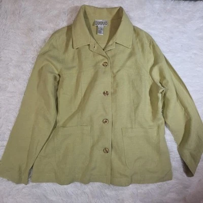 Sigrid Olsen Linen Blend Lime Green Pocket Button Front Lightweight Med Jacket - Image 1 of 4