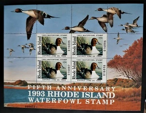 1993 Rhode Island Duck Stamp, RI5a, **5th Anniversary Souvenir Sheet**, Pintail - Picture 1 of 2