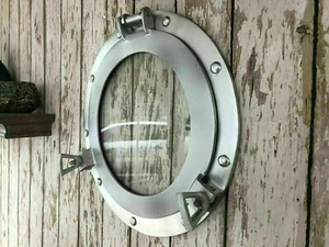 Antique Nautical Silver 12" Porthole Home Wall Decor Gift Vintage Window Glass - Picture 1 of 5