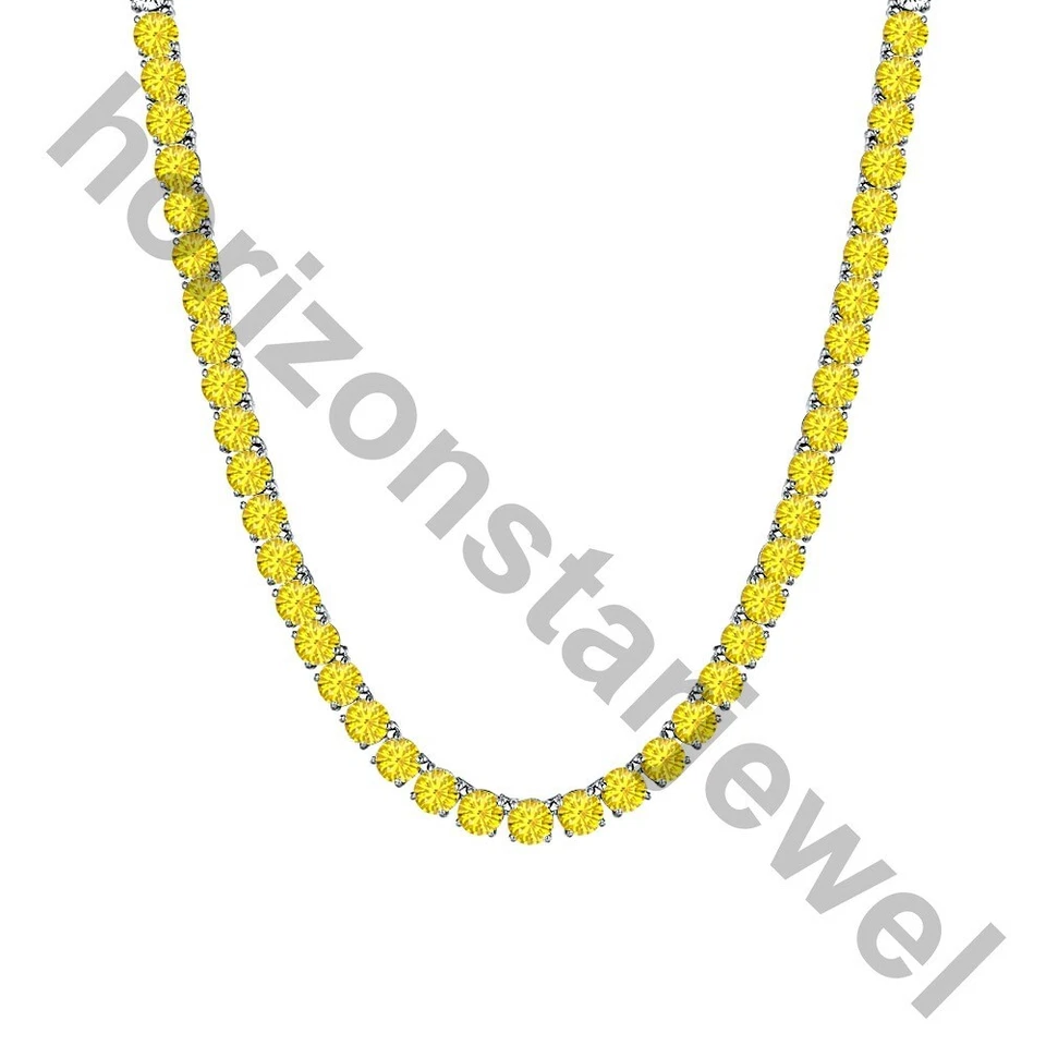 Collar Tenis 22" 5 MM 55 Ct Corte Redondo Zafiro Amarillo Oro Blanco 14K Sobre Foto 1 de 4