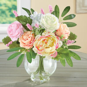 Artificial Peony & Hydrangea Floral Arrangement in Vase Centerpiece Home Decor