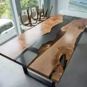 WOOD & SMOKE EPOXY DINE TABLE, RESIN CENTER TABLE, HANDMADE COFFEE TABLE TOP - Picture 1 of 8