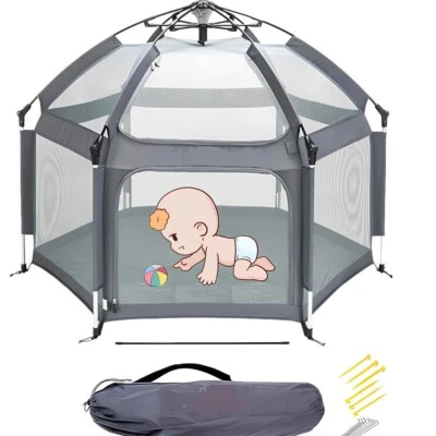Laufstall Baby Faltbar Pop-up Kuppelzelt Tragbarer für Kleinkinder Outdoor Grau - Bild 1 von 4