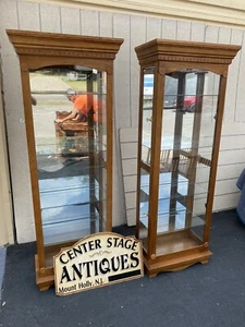 65590 PAIR of (2) Matching Oak Curio China Cabinets - Picture 1 of 16